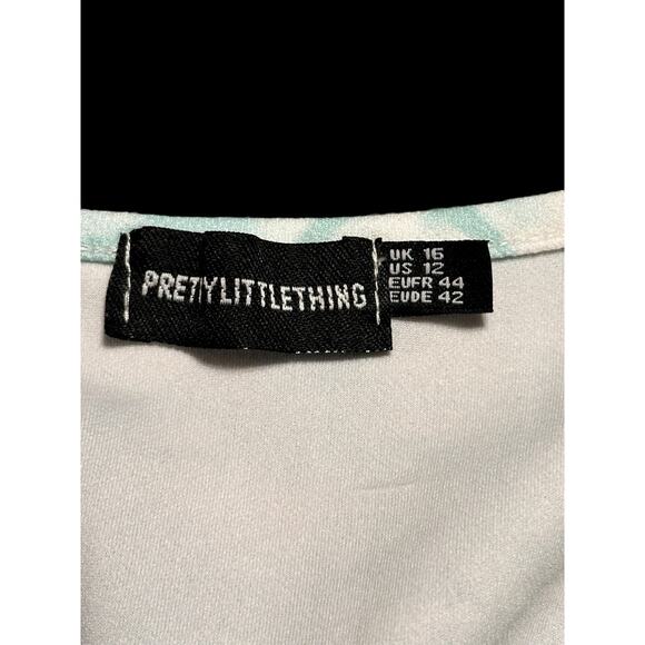 PrettyLittleThing Teal Tie Dye V Neck Tie Waist Rib Jumpsuit Size 12 - Picture 3 of 7